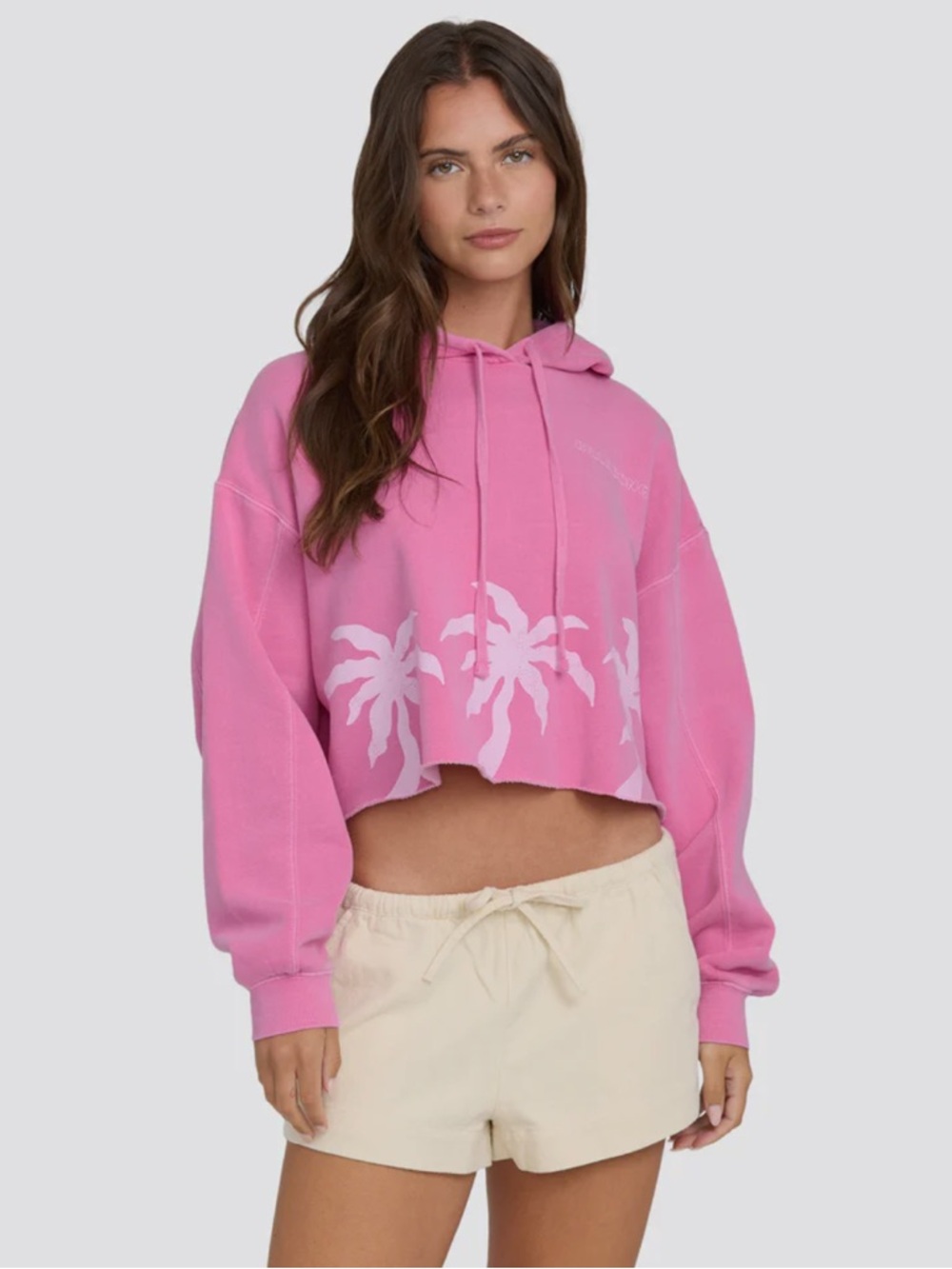 Billabong Pink Cropped Palm-Print Hoodie
